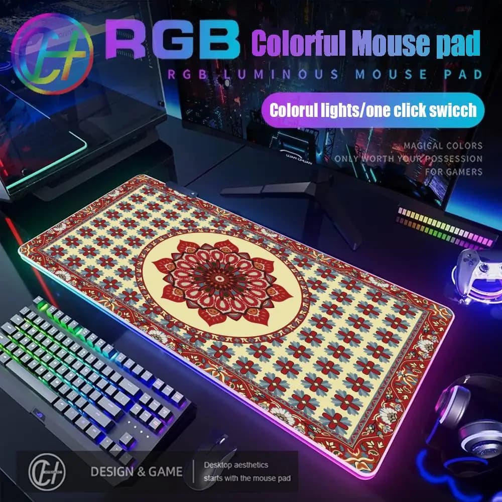 Tappetino per Mouse RGB HD Arabo Persiano Turco, Cuscino per Laptop con Bordo in Gomma, Tappetino da Scrivania con Stampa ad Alta Definizione, Pad Antiscivolo Espandibile