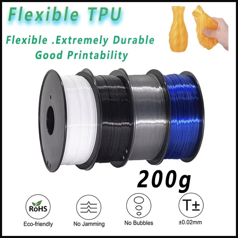 Flexible 3D Printer Filament TPU 200 g 1.75 mm Flexible 3D Printing Material Soft Plastic Net Weight High Resilience TPU 0.2 kg