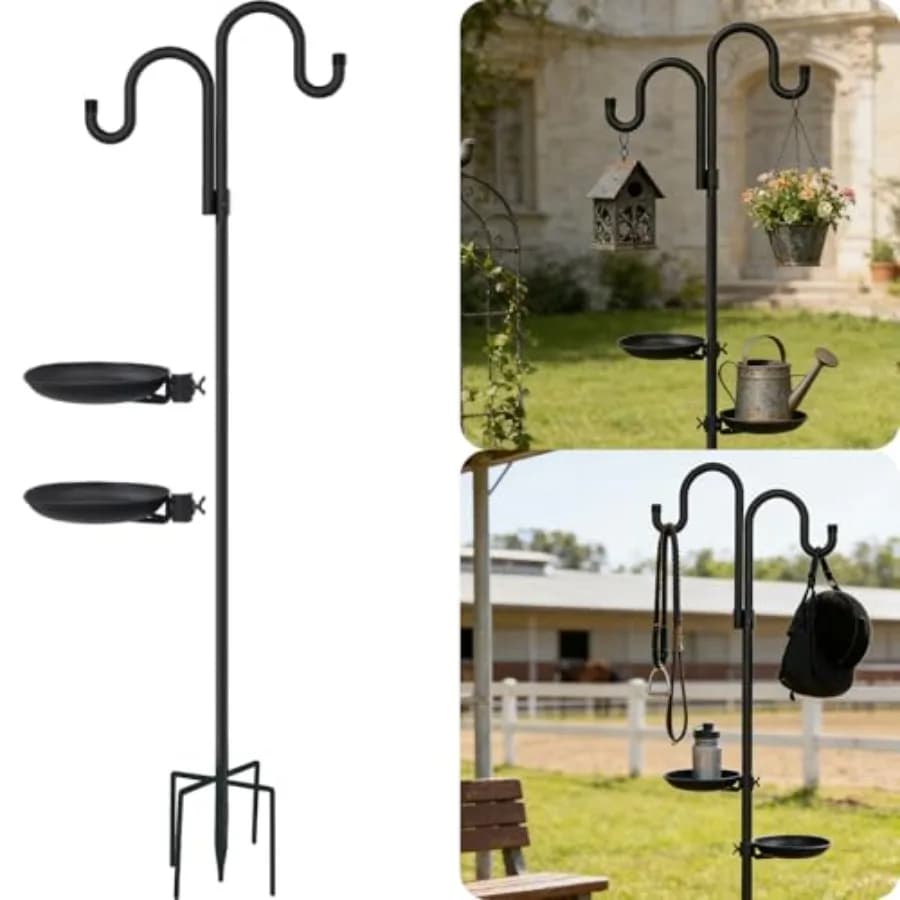 Upgraded 74" Double Shepherds Hooks Outdoor Bird Feeder Hanging Plants Wind Chime Hanger, Waterproof Metal and Adjustable-Heigh
