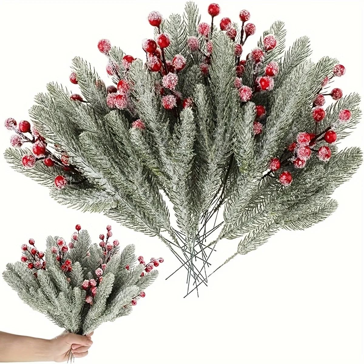 Snow White Artificial Pine Ago Berry Bouquet Christmas Tree Decoration Garland Ornament Home Decorations New Year Gift DIY