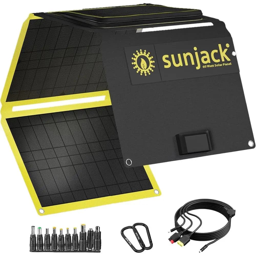 Pannello Solare Portatile da 60W con Funzione Impermeabile, Supporti Pieghevoli, USB-C PD30W, USB-A QC3.0, Uscita DC, Ideale per Avventure all'Aperto