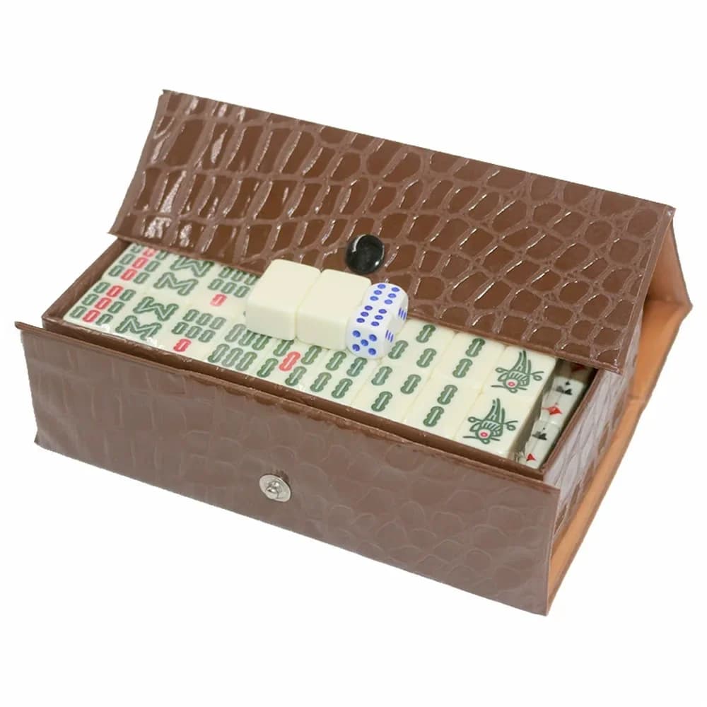 Mini Set di Mahjong Cinese con 144 Tessere Bianche Incise per Riunioni Familiari, Gioco da Tavolo in Stile Cinese per Momenti in Famiglia