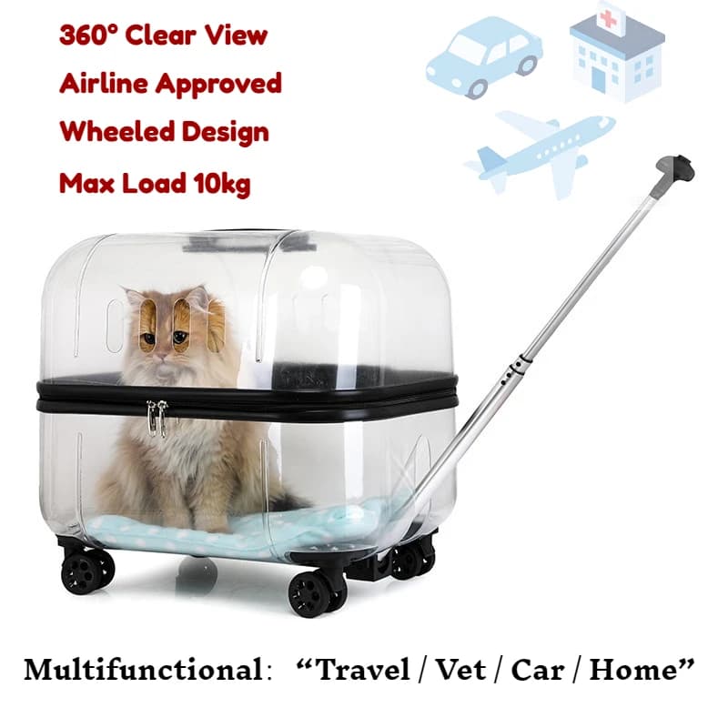 Trasportino per Animali Domestici con Ruote Girevoli a 360° ° Trasportino per Animali Domestici Approvato dalle Compagnie Aeree Clear View, Passeggino per Cani e Gatti con Ruote per Escursioni all'Aperto