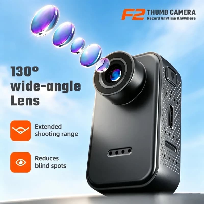 Mini Telecamera F2 1080P HD 130 ° Action Cam Portatile con Schermo IPS Grandangolare per Ciclismo, Moto e Registrazione Vlog all'Aperto