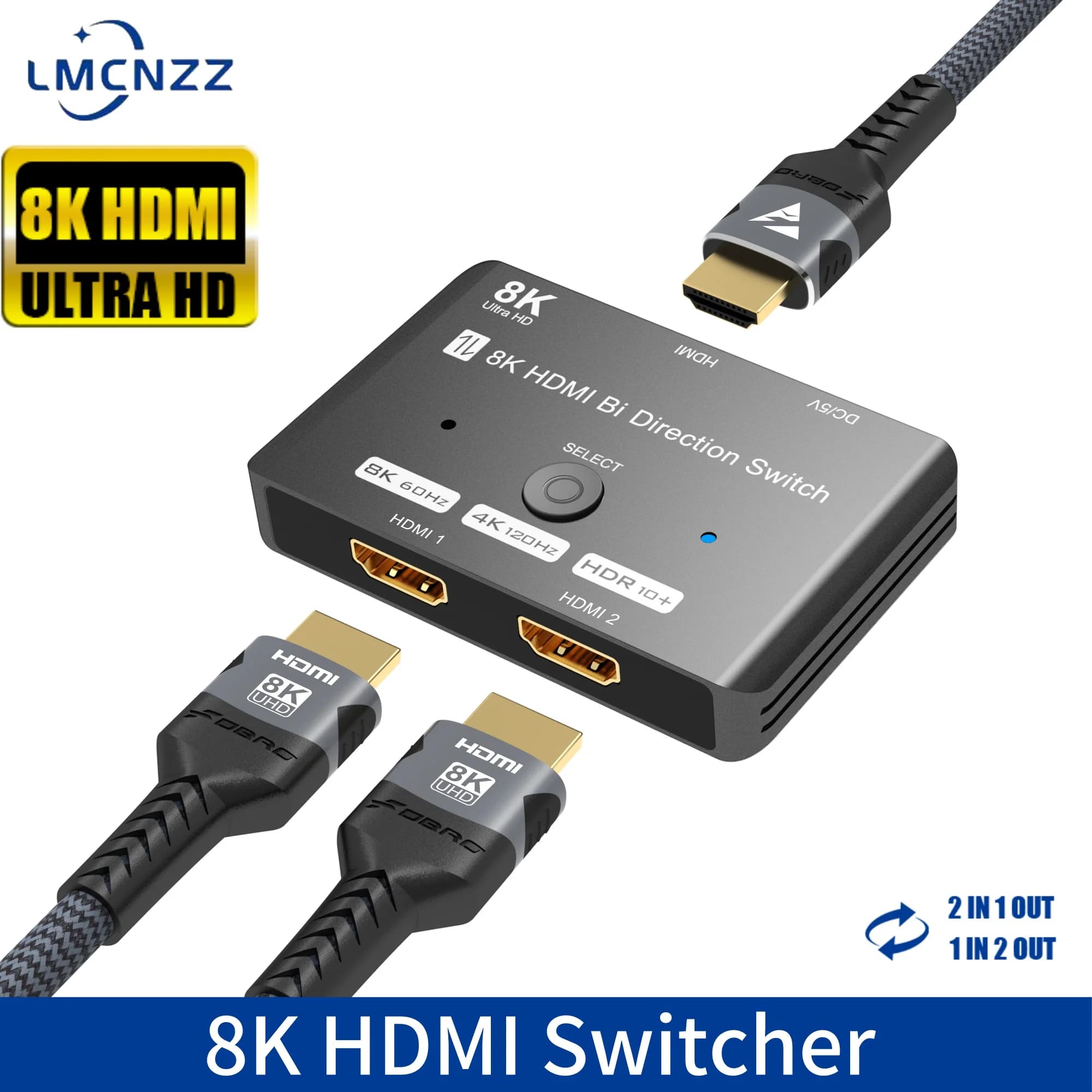 Splitter switch HDMI 2.1 8K Switcher HDMI bidirezionale 2 in 1 uscita Supporta switch HDMI in alluminio 4K@120Hz 8K@60Hz per PS5 Xbox