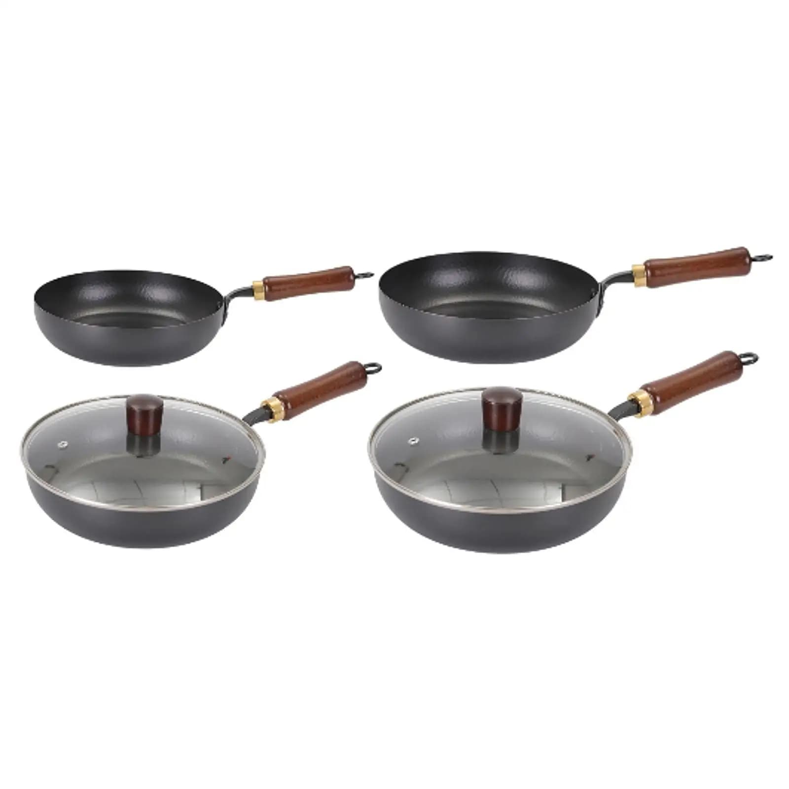 Iron Wok Pan Nonstick No Coating Cookware for All Stoves Frying Pot Comfortable Grip Flat Bottom Chinese Wok Stir Fry Pan