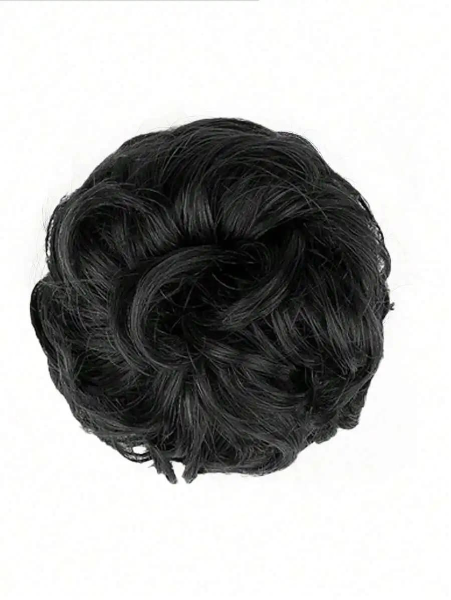 Accessorio per capelli a clip effetto chignon disordinato, sintetico, riccio, nero, per donna
