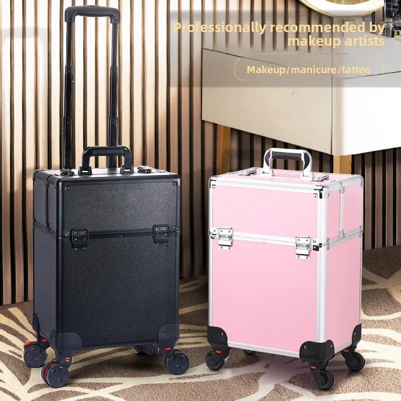 Valigia Professionale per Nail Art, Valigia Trucco con Ruote, Carrello Porta Attrezzi per Estetista, Kit per Strumenti di Acconciatura, Scatola per Trucchi