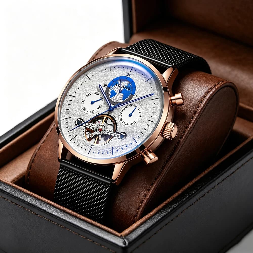 AILANG Luxury Brand Business Automatic Mechanical Watch Men Moon Phase Luminous Waterproof Skeleton Tourbillon Watches Reloj