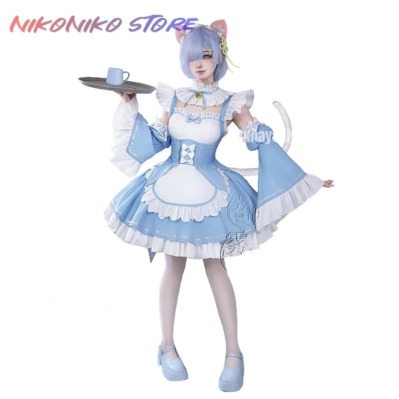 XS-2XL Re: Zero Starting Life in Another World Rem Costume Cosplay Bule Abito da cameriera francese Travestimento di Halloween per donne adulte
