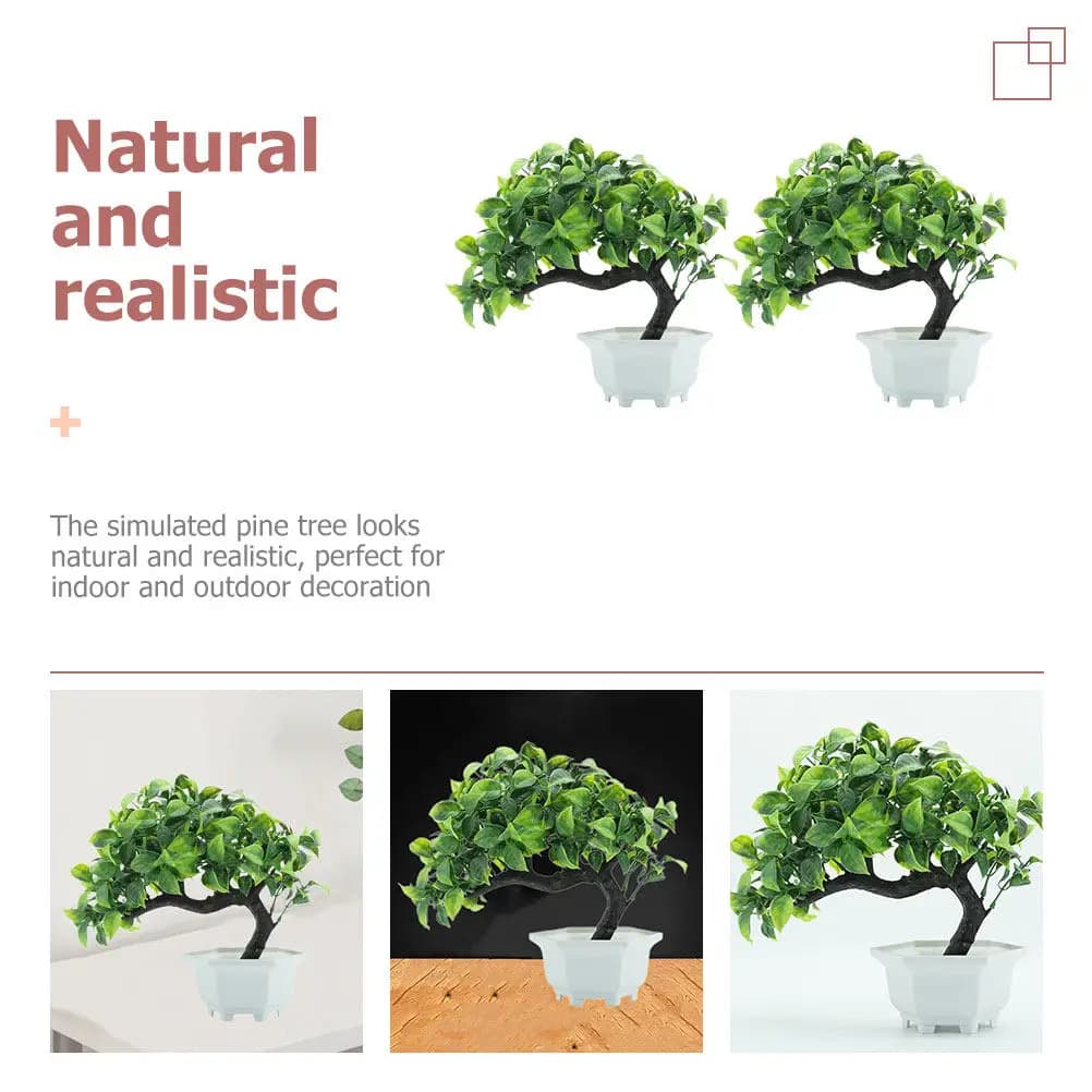 2 Pieces Artificial Pine Tree, Bonsai Simulated in Vase, Realistic Decoration for Interior and Exterior, Table Pine Tree