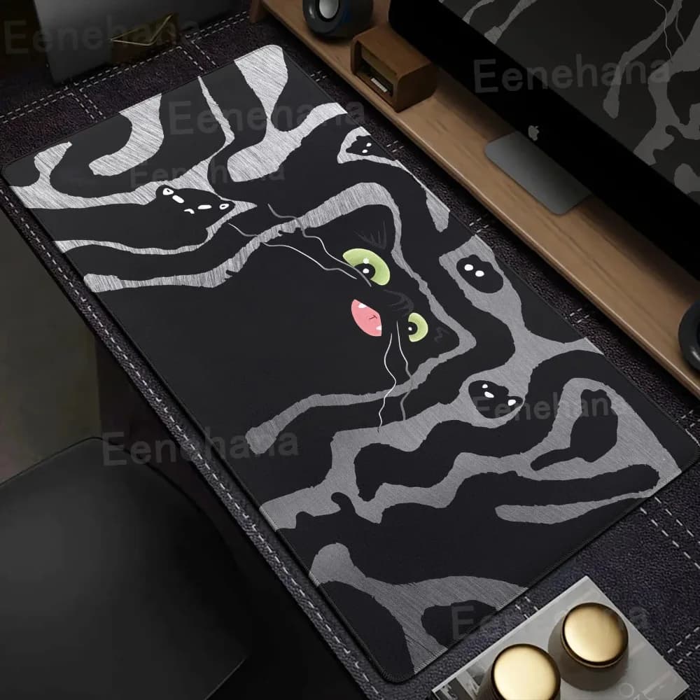 Art Black Cat Mouse Pad XXL Cute Line Game Rubber Pc Gaming Anime Keyboard Expansion Pad Liquid Non-slip Base Office Accessories