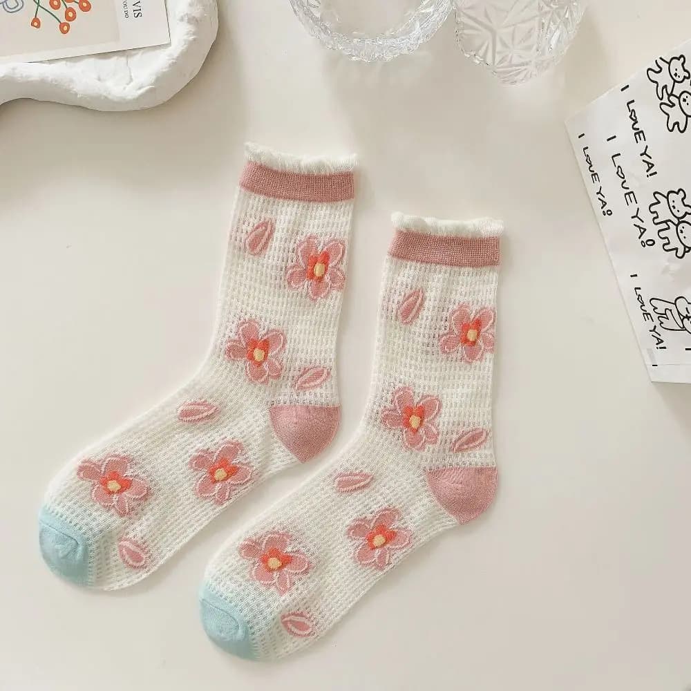 6 paia di calzini traspiranti in rete con motivo floreale Calzini estivi traspiranti in rete traforata Calzini floreali estivi Calzini casual in cotone antiscivolo da donna