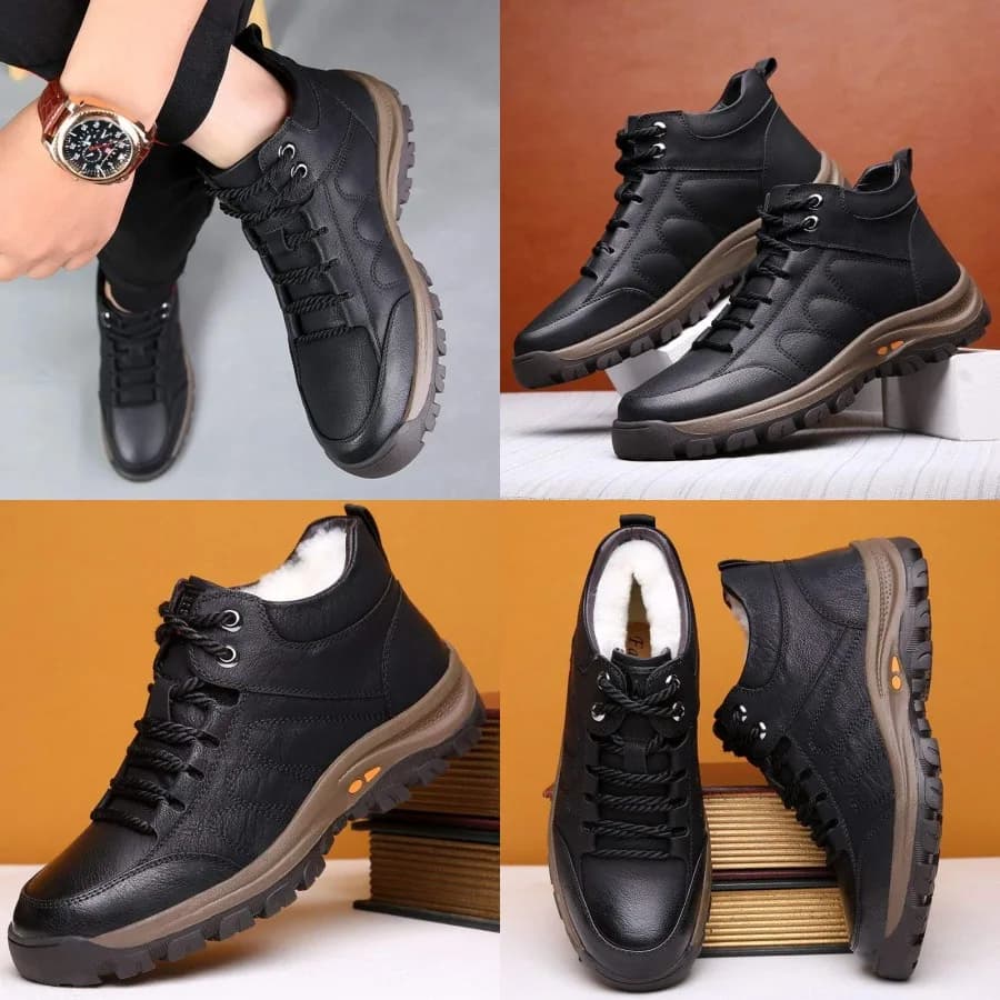 Scarpe da uomo in cotone, scarpe alte in cotone e pelle, nuove scarpe invernali imbottite e termiche, stivali da neve casual da uomo anti-freddo.