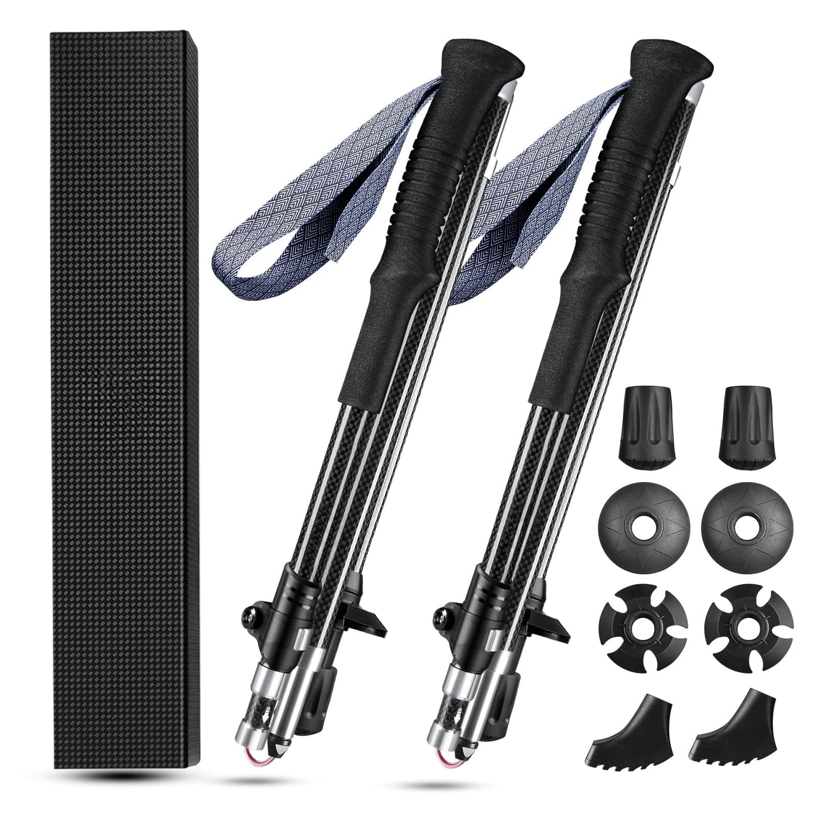 Lightweight and folding carbon fiber trekking pole with anti-slip resin handle, adjustable trek stick in 3 sections for outdoor use