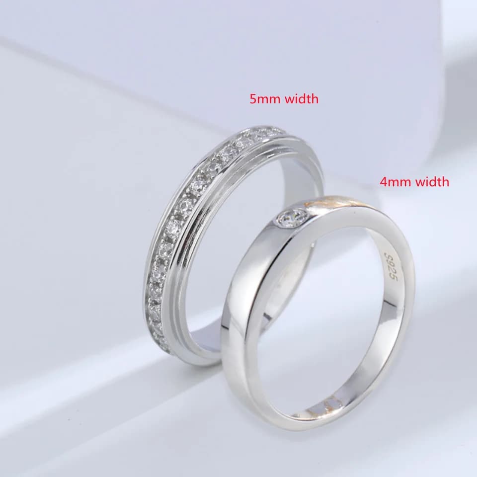 Buyee Set di anelli per coppie in argento sterling 925 con zirconi bianchi Anello per amanti dolci per donne Uomini Cerchio di gioielleria classica per matrimoni