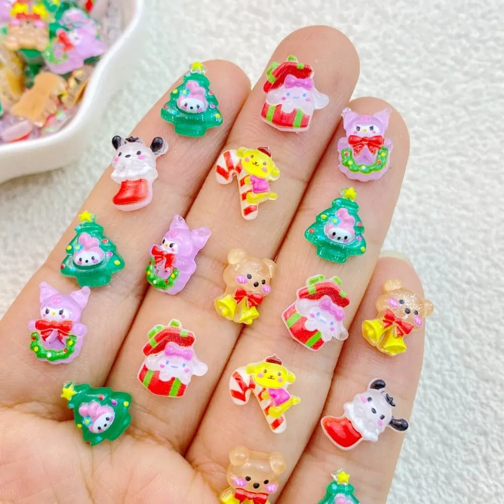 50 Pezzi Mini Decorazioni in Resina a Forma di Cane/Gatto/Coniglio Natalizio per Albero di Natale, Accessori per Fiocchi per Capelli