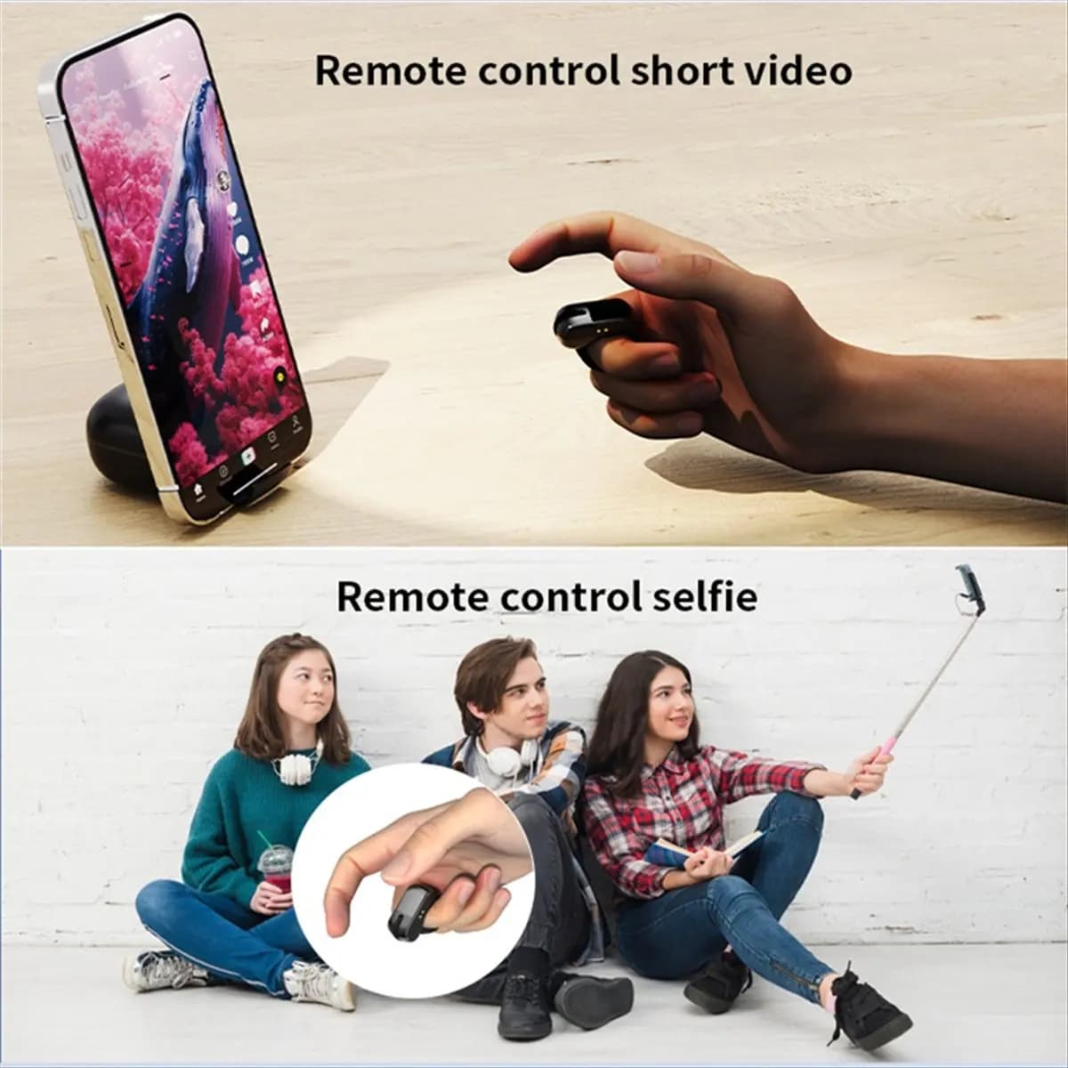 Anello di scorrimento wireless Brave, mouse con anello per dito d'aria con touchpad, telecomando per scroll Bluetooth per fotocamera/selfie/laptop B