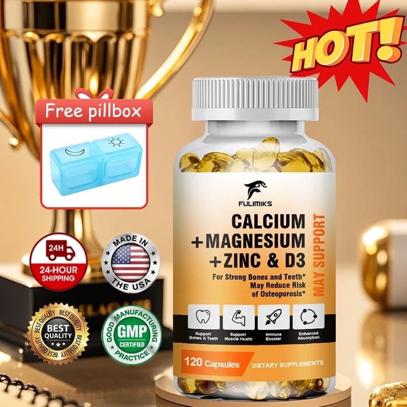 Calcium supplement, Magnesium and Pure Zinc, with Vitamin D3, for Health of Bones, Muscles and nerves, Relaxation, Stress reduction, Non-GMO