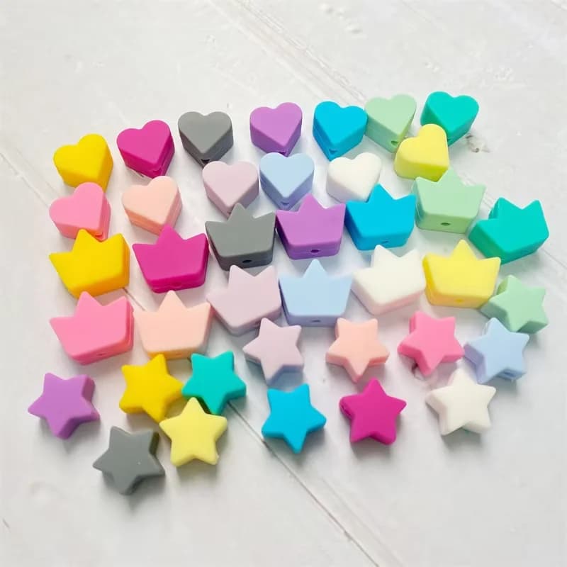 50 pezzi in silicone stella cuore corona perline massaggiagengive per uso alimentare braccialetto in silicone per bambini artigianato fai da te accessori per bambini