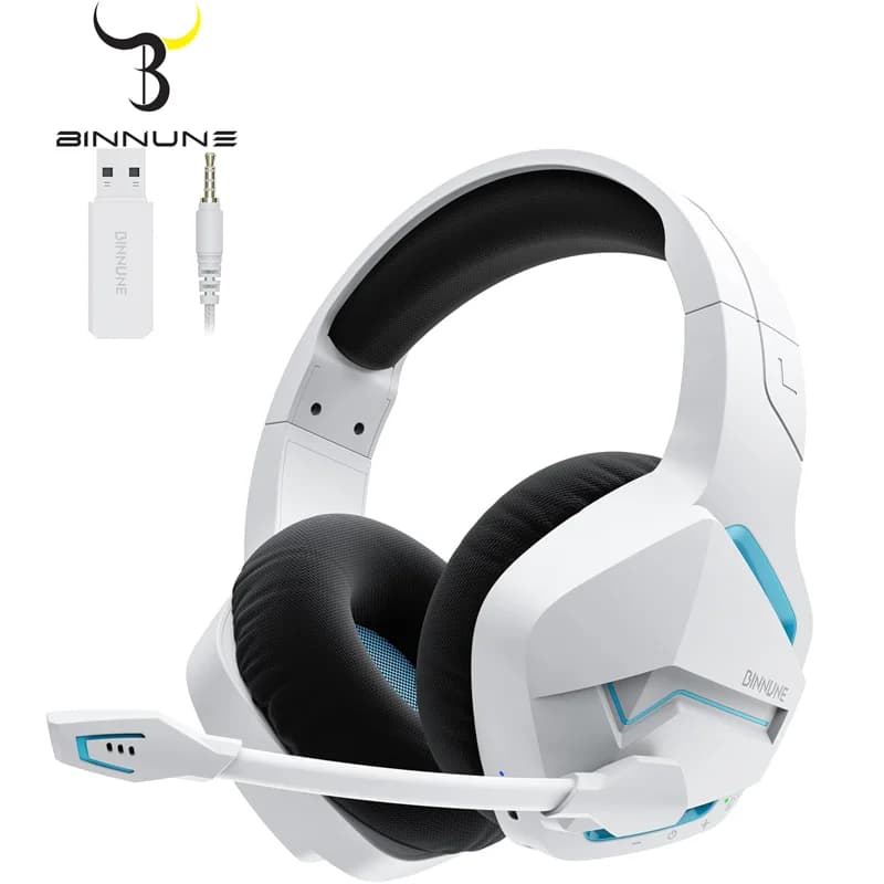 BINNUNE BW01 Wireless gaming headphones with 2.4 GHz for PS5, PS4, PC 120 hours Bluetooth 5.3 gaming headphones with noise cancelling microphone
