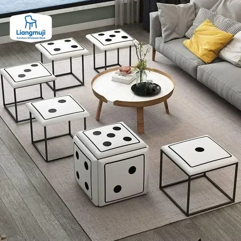 Sedia da picnic per le vacanze Baul Dice Decor Sgabello 5in1 Cuscino in spugna personalizzato Sedile morbido Ottomano portatile per riporre giochi all'aperto
