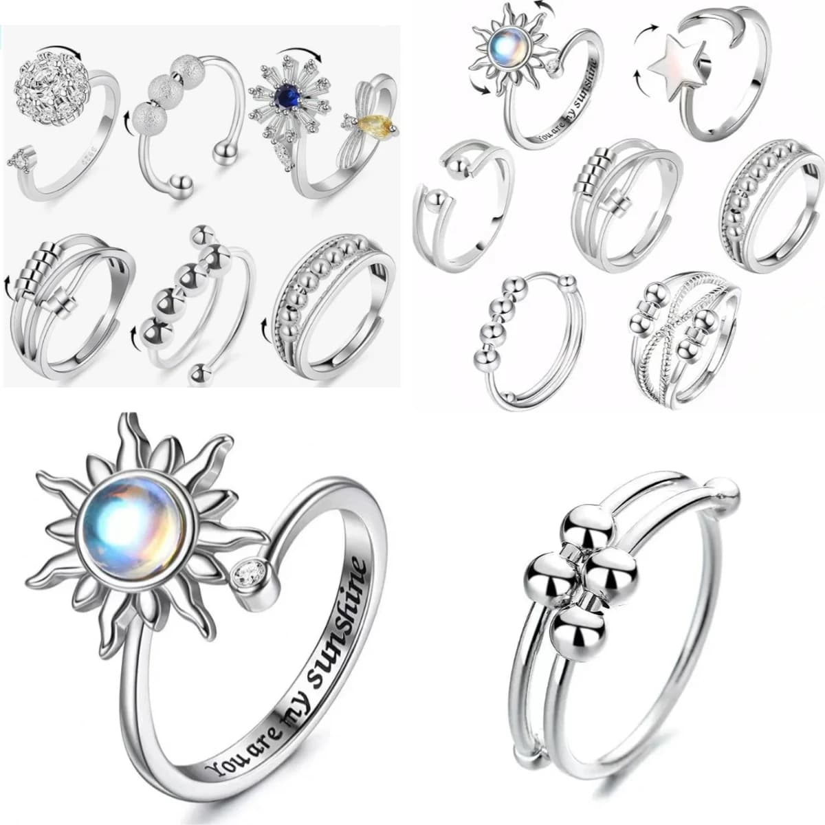 Anelli antistress per l'ansia per le donne Spinner in acciaio satinato Girasole Sole Stella Anello Accessori per gioielli alla moda Regalo