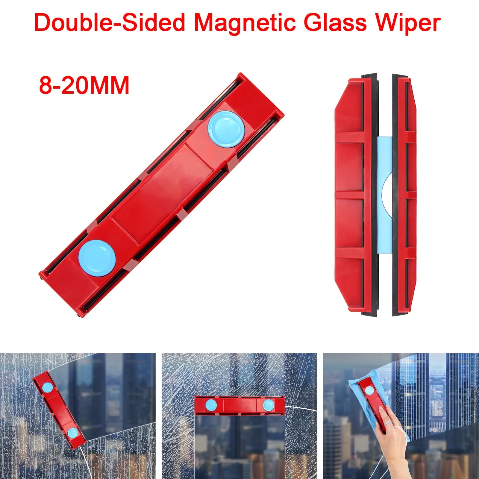 Magnetic Window Cleaner Double Sided Glass Brush 8-20mm High Rise Home Double Glazed Window Artifact Cleaning Tool