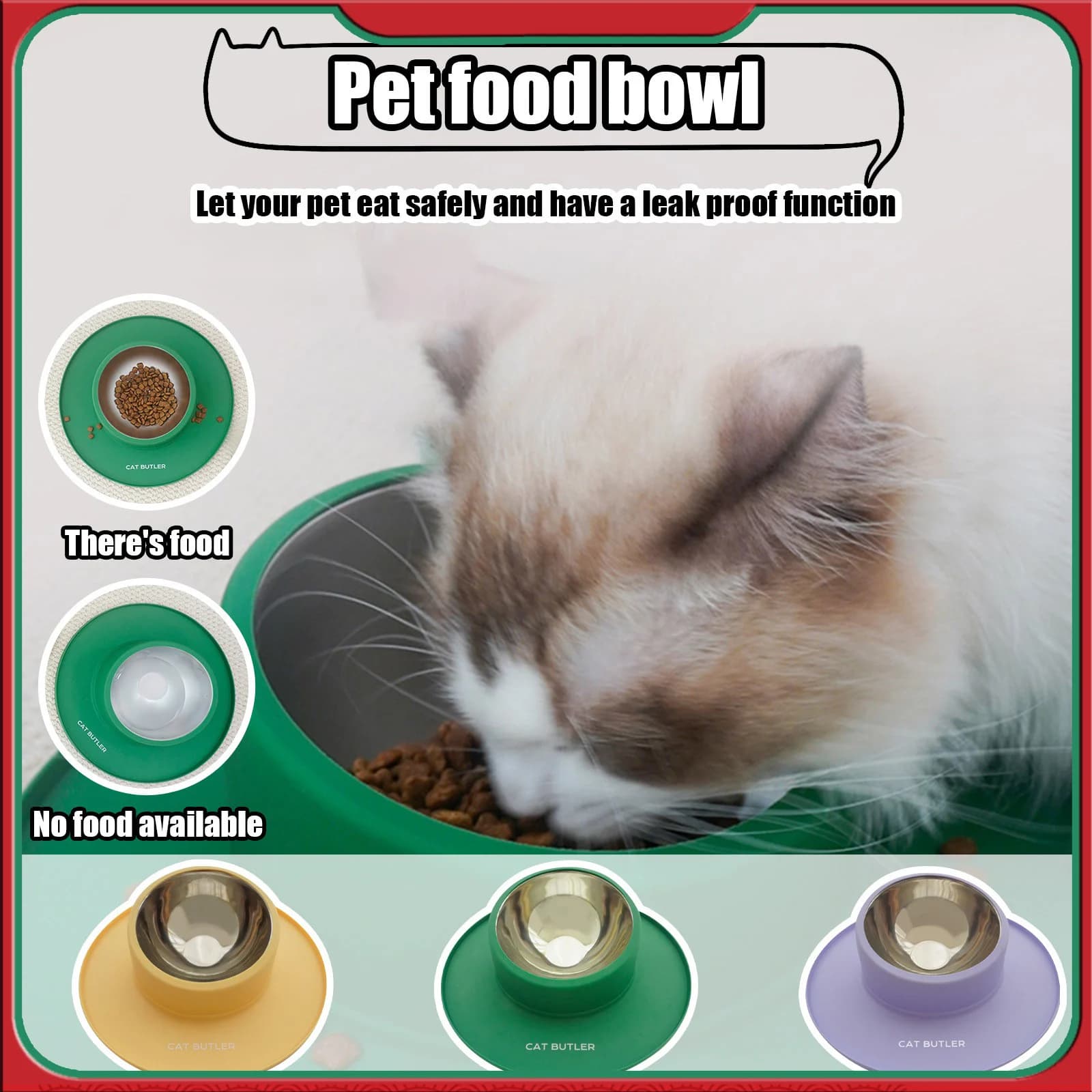 Ciotola fissa per cibo per gatti fissa per gatti, antiscivolo e a prova di perdite, in acciaio inossidabile, per mangiare e bere, a doppio scopo, facile da pulire