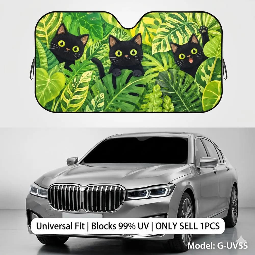 Cute Cats Anime Forest Plants Sun Visor Reusable Aluminum Foil Car Windshield Sun Visor UV Protector Heat Insulation Cover Shade