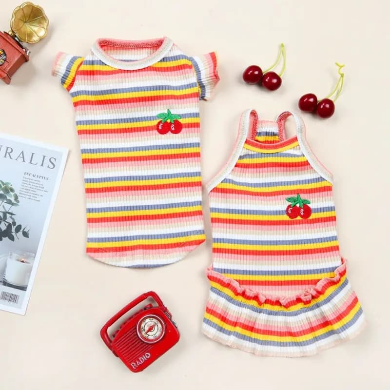 Gonna a Righe con Volant per Cani e Gatti, Vestito Elegante per Bulldog, Cuccioli e Gatti, Abito Slim per Primavera ed Estate
