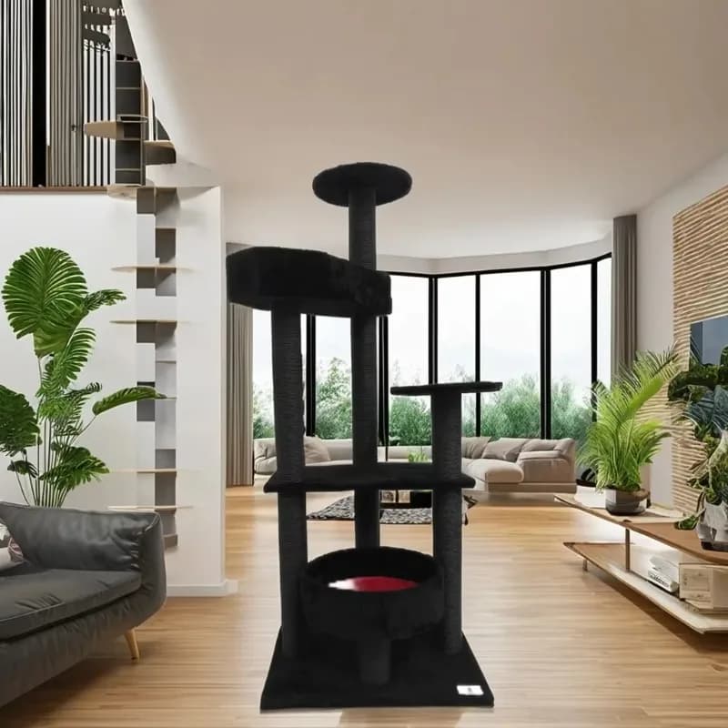 Grande albero per gatti decorativo di Halloween Torre per gatti neri Letto per bara Tiragraffi in legno per interni Torre per gatti stampata