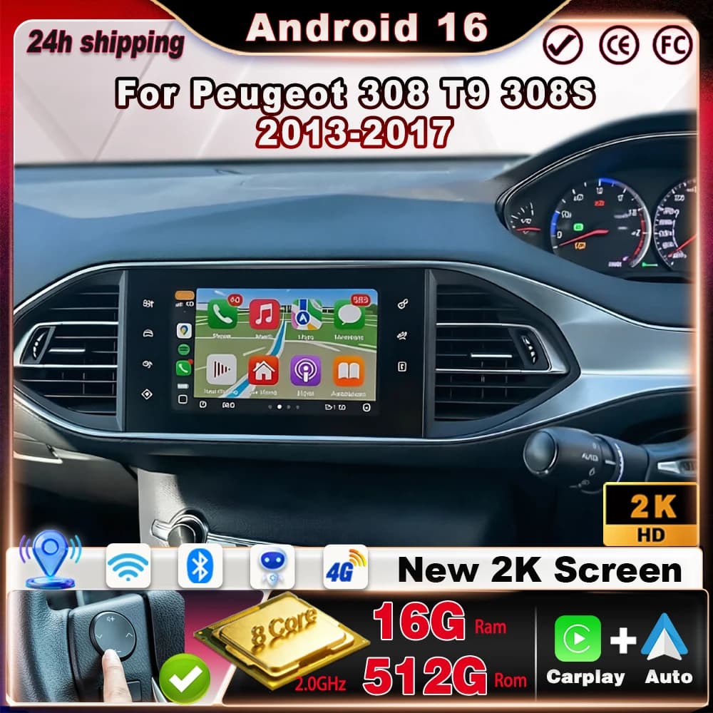 7 inch Car Radio For Peugeot 308 T9 308S 2013-2017 Android auto Carplay Multimedia Monitor Stereo Navigation Touch Screen 8 Core