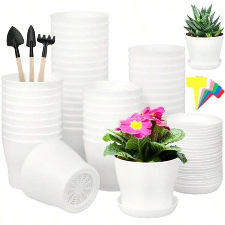 Set di 48 Vasi in Plastica da 4 Pollici per Piante da Interno, Vasi Rinforzati per Semina e Crescita con Drenaggio