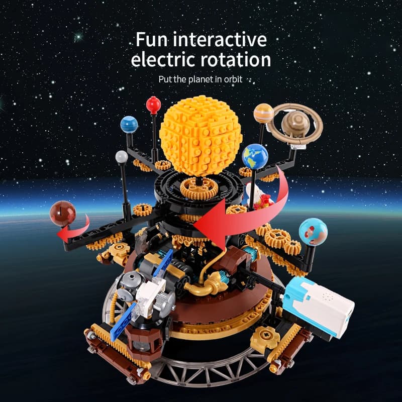 KQ101 Modello del Sistema Solare in Blocchi da Costruzione, Planetario Elettrico Rotante, Set Educativo STEM, Decorazione e Regalo di Compleanno