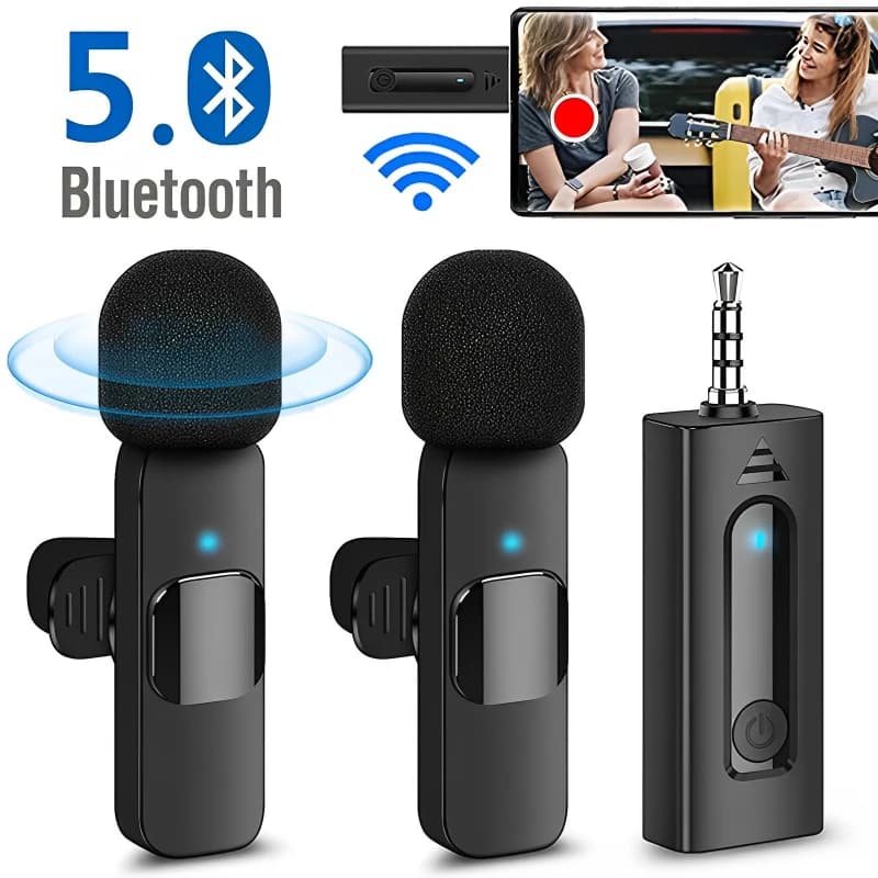 Microfono lavalier wireless da 3,5 mm Bluetooth 5.0 Registrazione Mini microfono universale per altoparlante per fotocamera Microfono da bavero per smartphone
