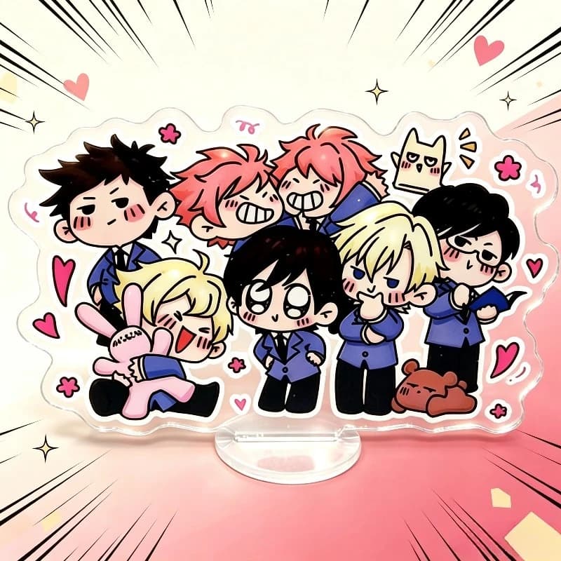 10cm Ouran High School Host Club Acrylic Stand Figure Cute Q‑Version Group Character Collectible Souvenir Gift for Anime Fans