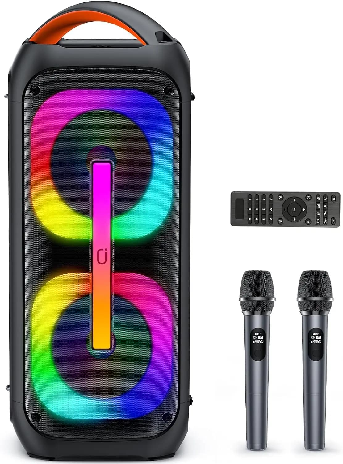 Karaoke Machine with 2 Wireless Microphones, 【Dual 60W 6.5"Subwoofer & 400W Peak】Big Loud Bluetooth Party Speaker with Disco Lig