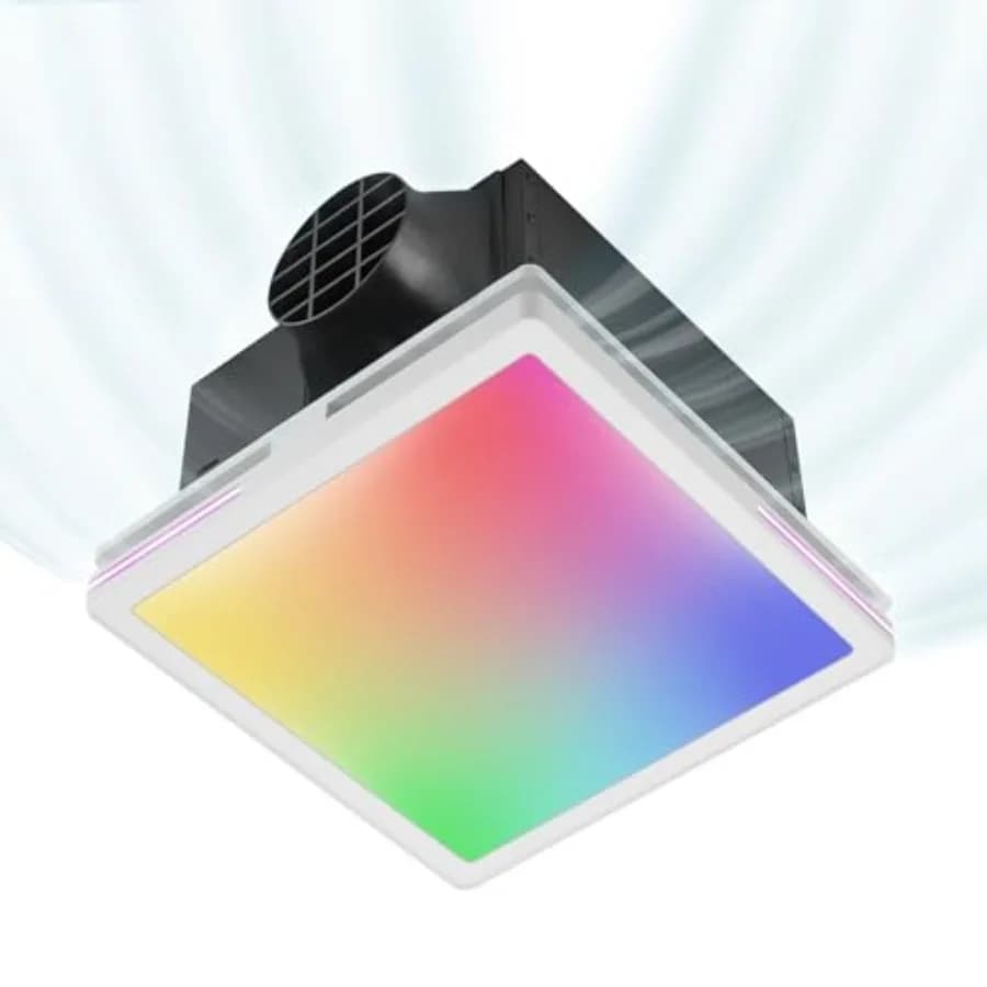 Ventilatore da Bagno con Altoparlante Bluetooth e Luce RGB, Ventilatore da Soffitto da 11,8 Pollici con Telecomando, 141 CFM, 1.0 Sone Silenzioso, Regolazione del Condotto 3.94