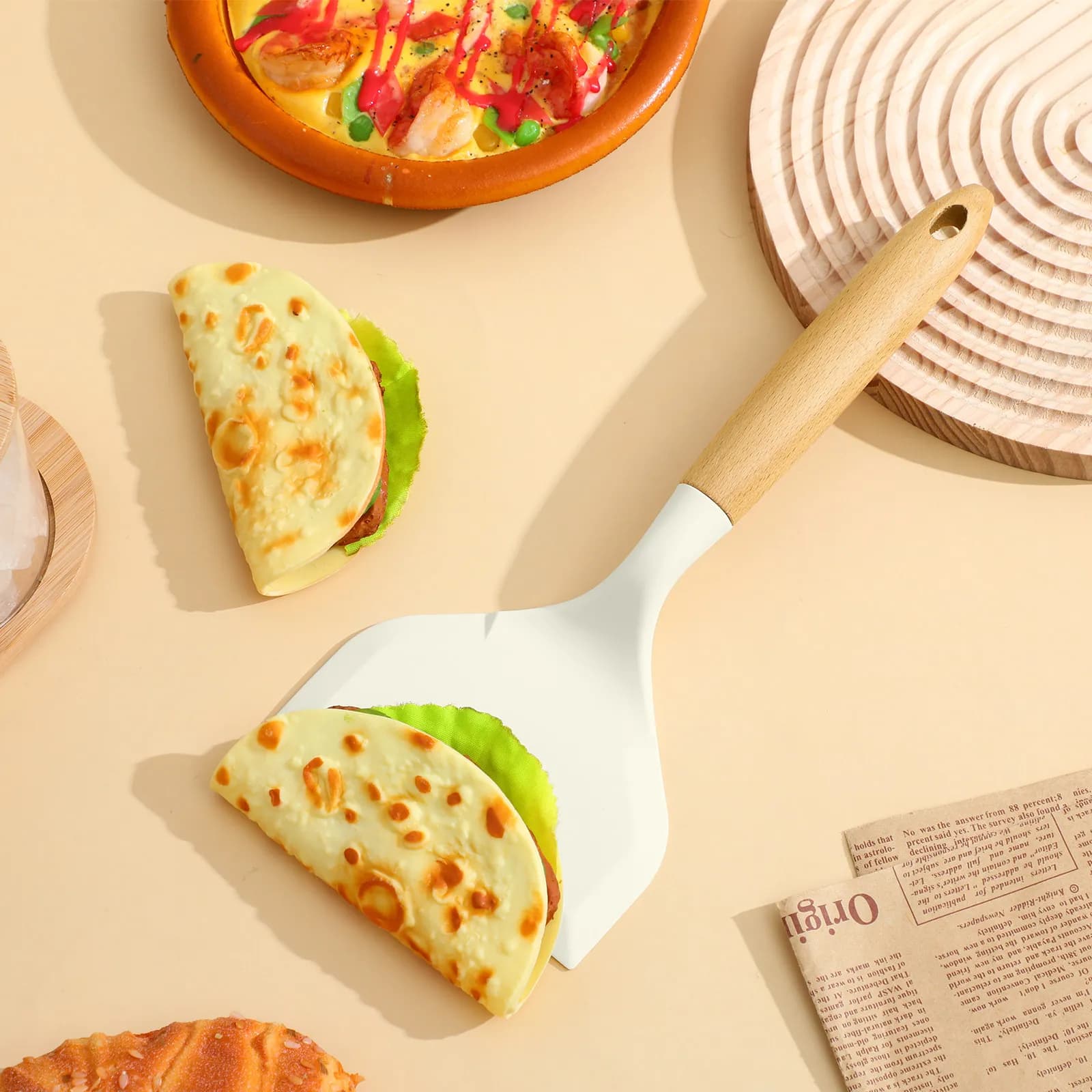 Spatola da Cucina in Silicone Premium con Manico in Legno, Spatola Larga per Padelle Antiaderenti, Ideale per Bistecche, Pancake, Resistente al Calore