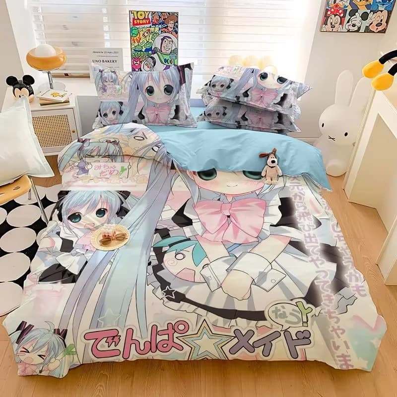 Set copripiumino Anime Beautiful Girl Hatsunes Miku, set biancheria da letto per adulti e bambini, per camera da letto, singolo, matrimoniale, queen size