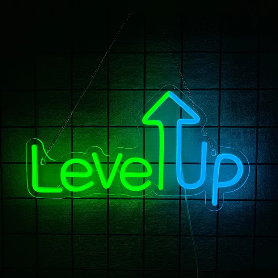 Insegna al neon Level Up per decorazioni da parete, insegna luminosa per camera da letto, decorazioni per sala giochi, bar, feste, regalo personalizzato per giocatori, Man Cave
