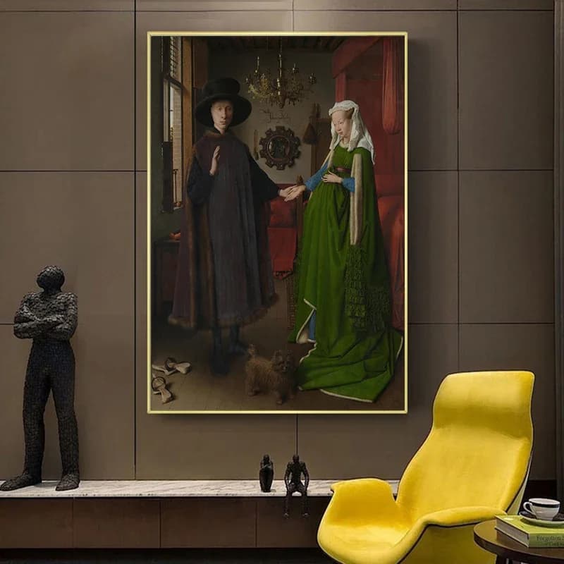 Dipinto a olio classico su diamante di Jan Van Eyck, riproduzioni del ritratto degli Arnolfini, poster e stampe, decorazioni da parete per la casa