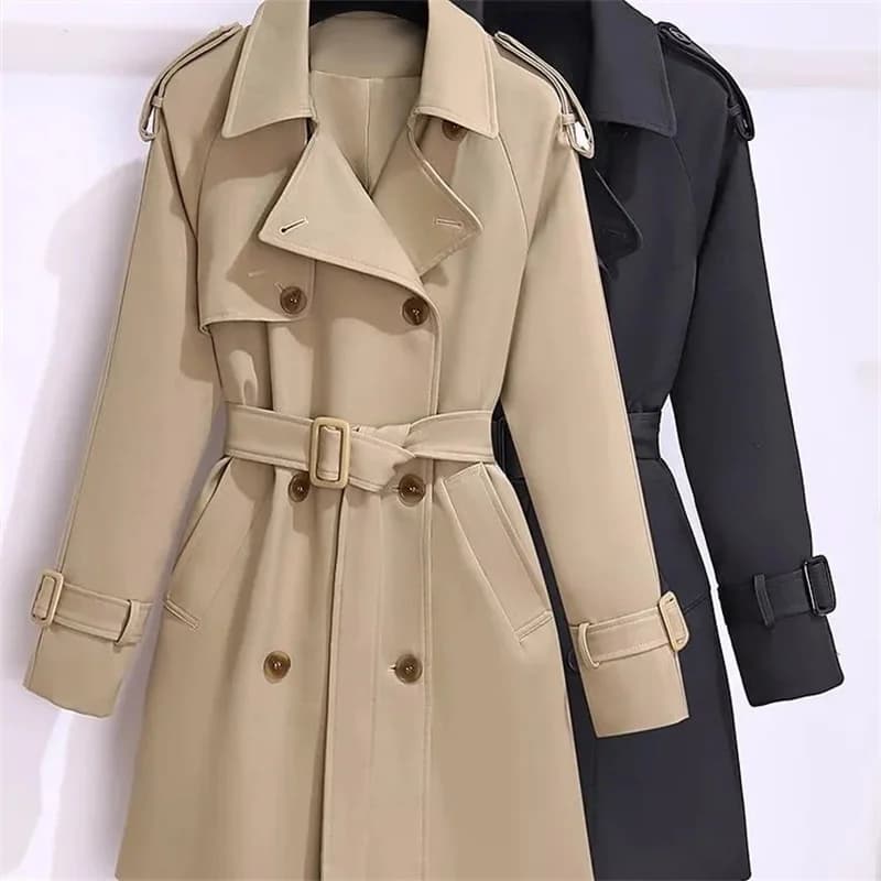 Giacca a vento da donna 2025 Primavera Autunno Nuovo cappotto temperamento doppiopetto sottile con cintura Trench casual di media lunghezza femminile