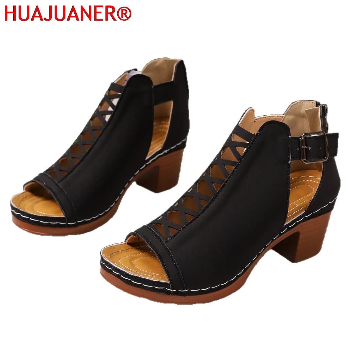Sandali Donna con Tacco Alto Estivi Taglie Grandi Moda Outdoor Scarpe Donna con Tacco Spesso Sandali a Bocca di Pesce Donna Sandalias De Mujer