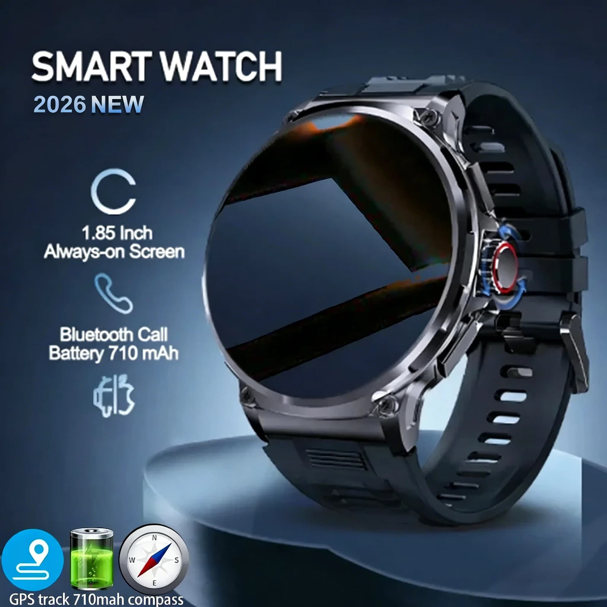 Nuovo Smartwatch V69 2026 con Display AMOLED HD da 1,85 Pollici, Chiamate Bluetooth, Tracker Fitness Sportivo per Uomo, Monitoraggio Cardiaco, Batteria da 710mAh