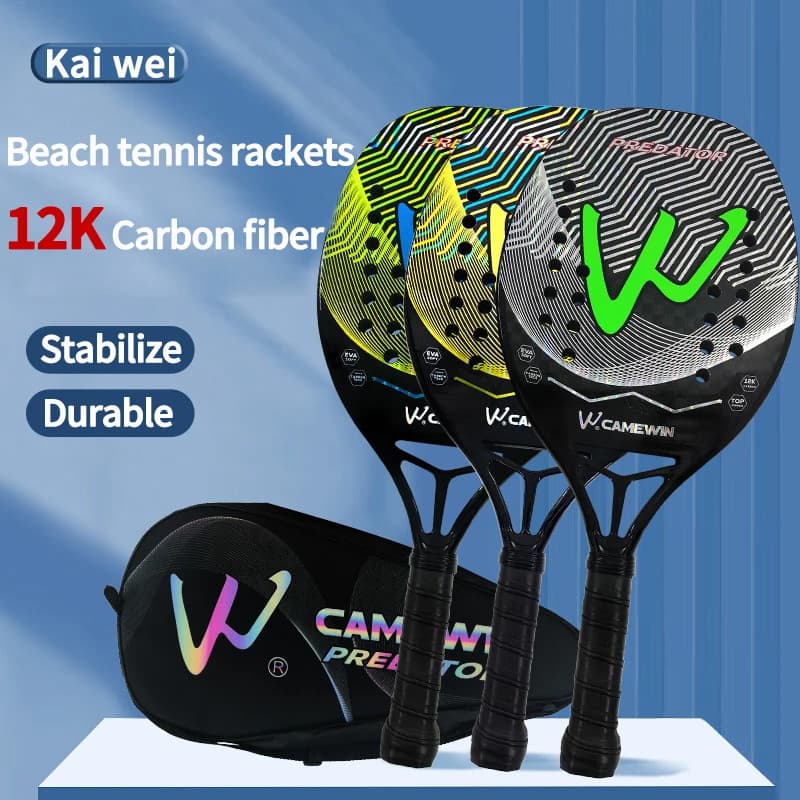 La nuova racchetta da beach tennis in carbonio 12k Professionale Superficie ruvida in fibra di carbonio completa Con custodia protettiva per la cura del polso con fascia antisudore