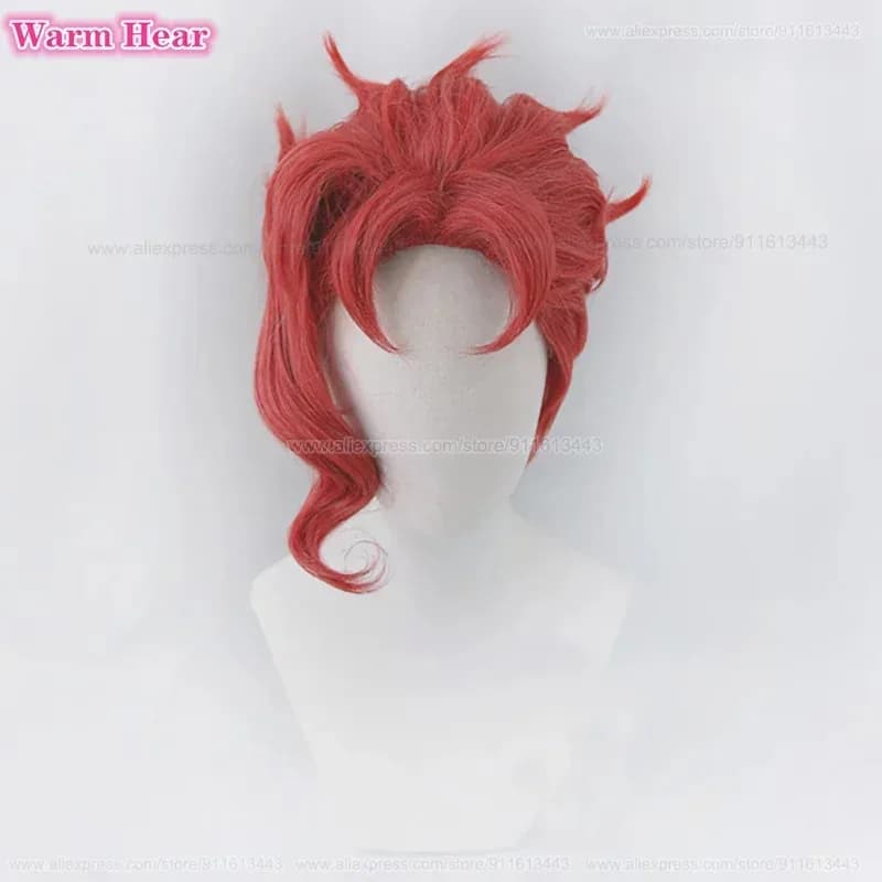 Noriaki Kakyoin synthetic wig unisex 30 cm red cosplay anime with heat-resistant hair earrings for Halloween parties