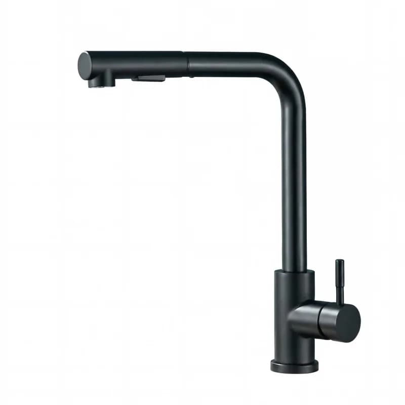 Black Flexible Pull Out Kitchen Sink Faucet Stainless Steel Mixer Tap Deck Installation Stream & Spray 2 Functions Hot Cold Wate