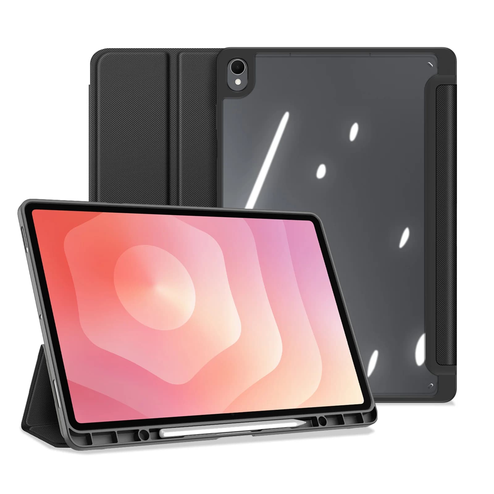 DUX DUCIS for Samsung Galaxy Tab S12+ Case TOBY Series Tri-fold Stand PU Leather Tablet Cover - Black